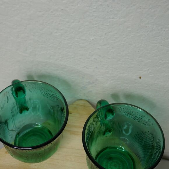Vintage Fortecrisa Mexico Emerald Green Glass Tea Cup Mug 1980s Set of 2 - Picture 2 of 8